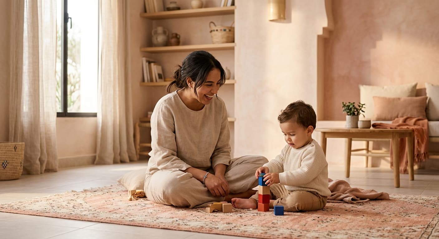 Nounou babysitter avec un enfant à la maison au Maroc